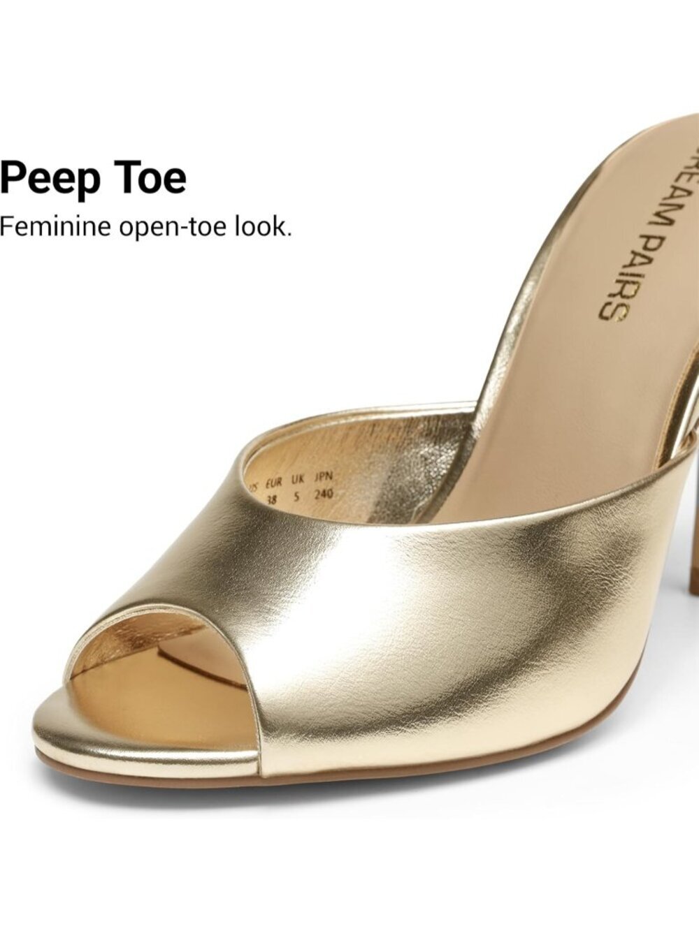 DREAM PAIRS Women's Gold Mule High Heels Stiletto Open Round Peep Toe Shoes - Picture 5 of 6